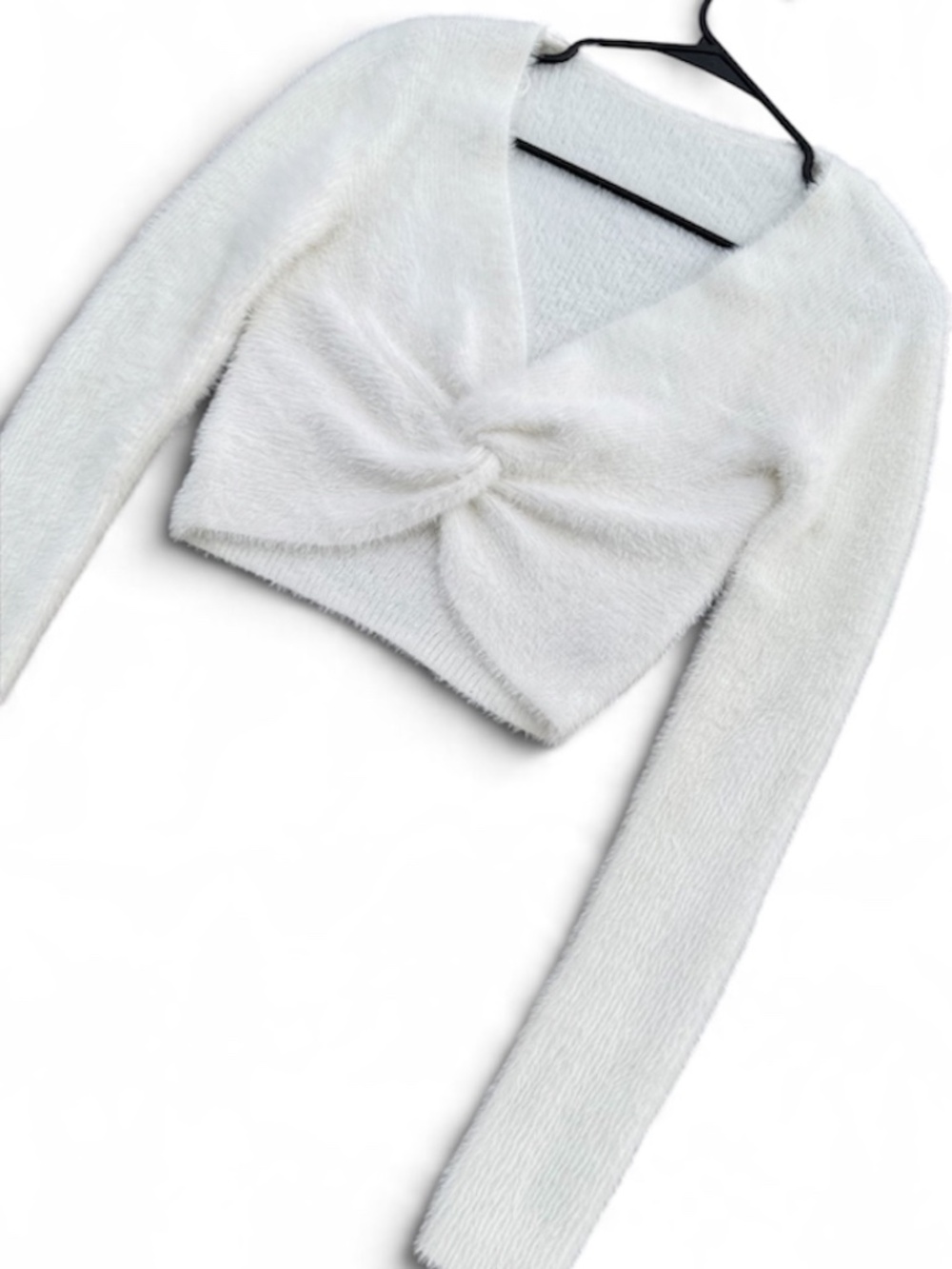 Aerie White Fuzzy Cropped Sweater – Size S